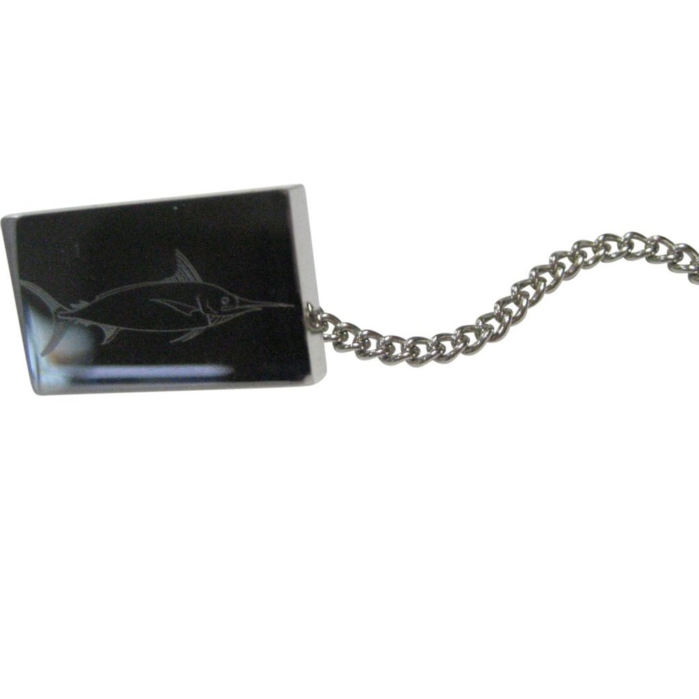 Silver Toned Etched Rectangular Marlin Sailfish T… - image 1